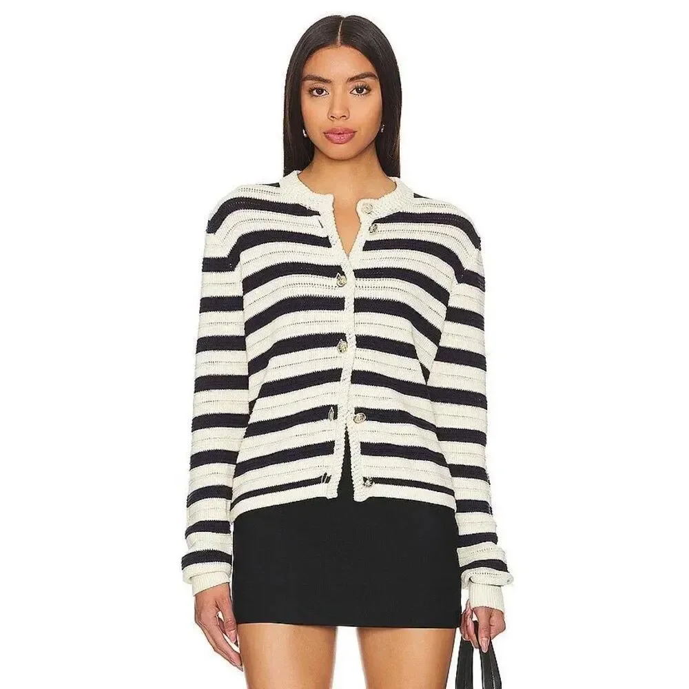 Anthropologie JOHN & JENN Jacket Camille Striped Cream Navy Large‎